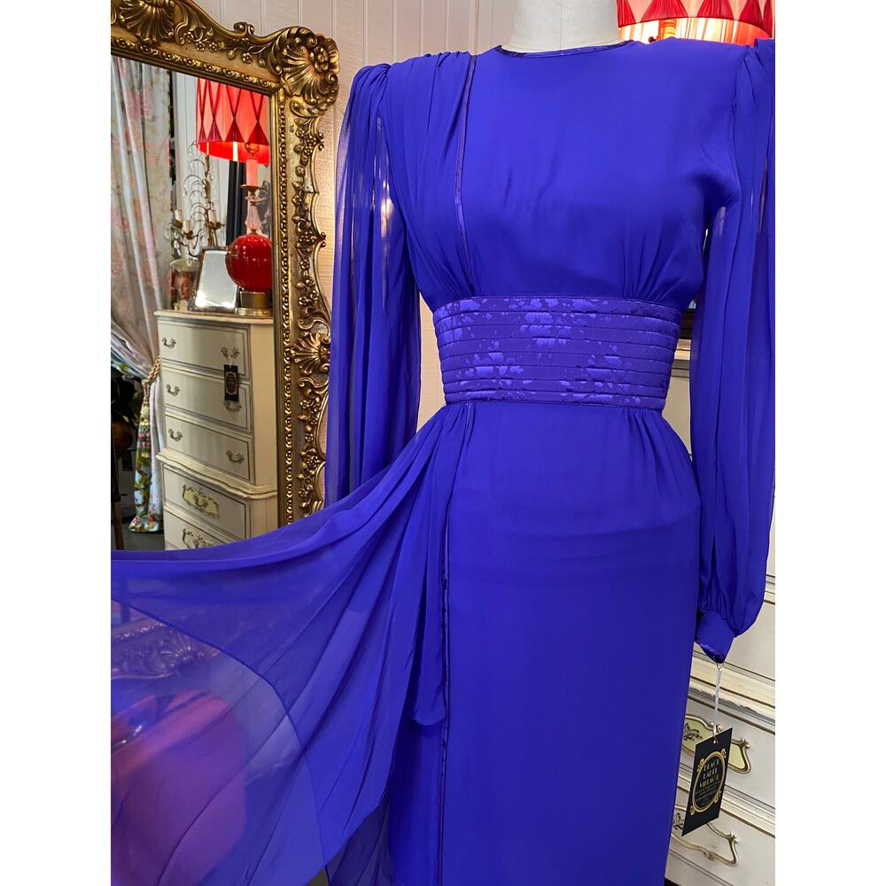 vintage 1980s purple silk dress by wayne clark sheer statement 80s fashion sm 26 - Picture 3 of 11